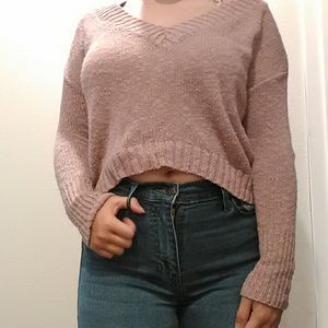 Anthropologie dusty rose cropped sweater